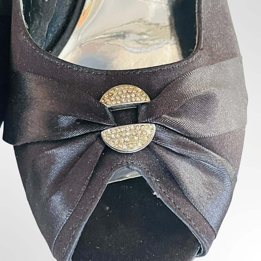 Easy Street Alive 5 Women's Black Satin Peep Toe Kitten Heels with Crystal Ornam - Picture 3 of 8